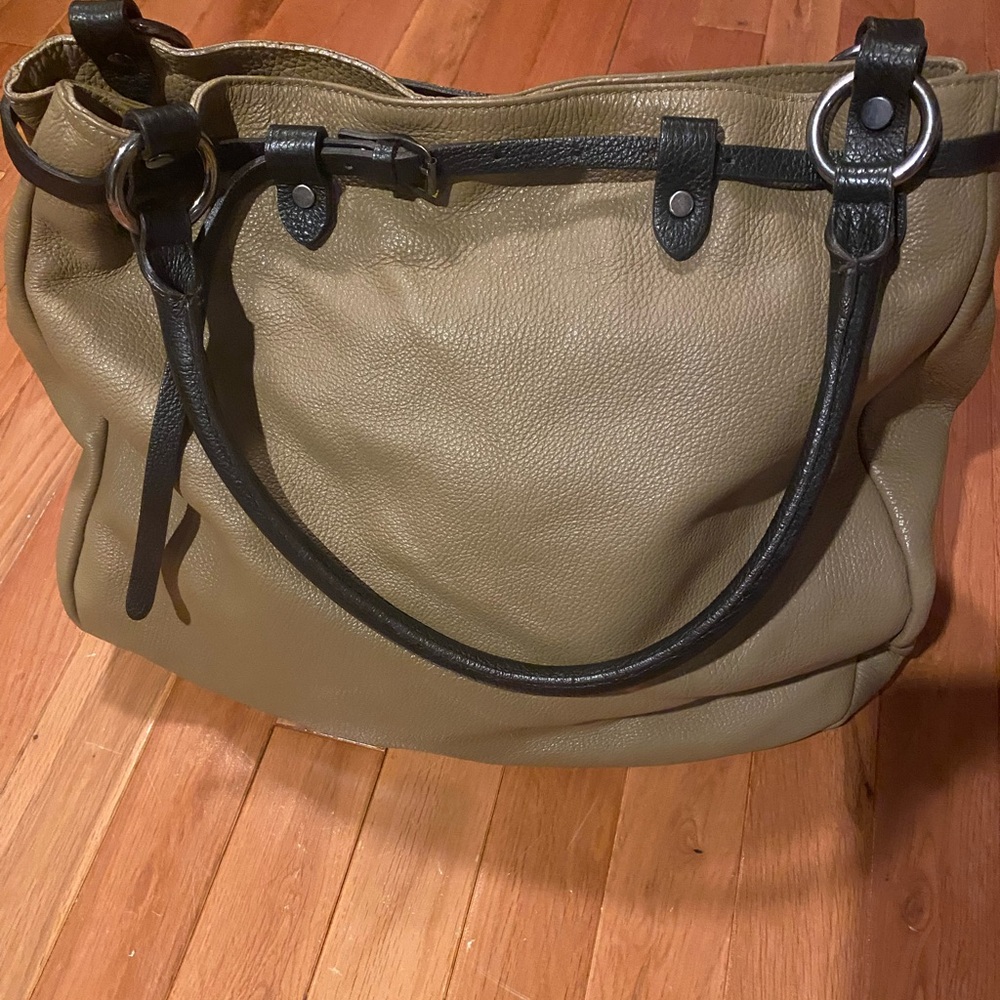 Maurizio Taiuti Genuine Pebbled Leather Tan and Brown Shoulder Bag